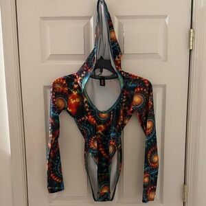 Colorful Hooded Rave Bodysuit S/M